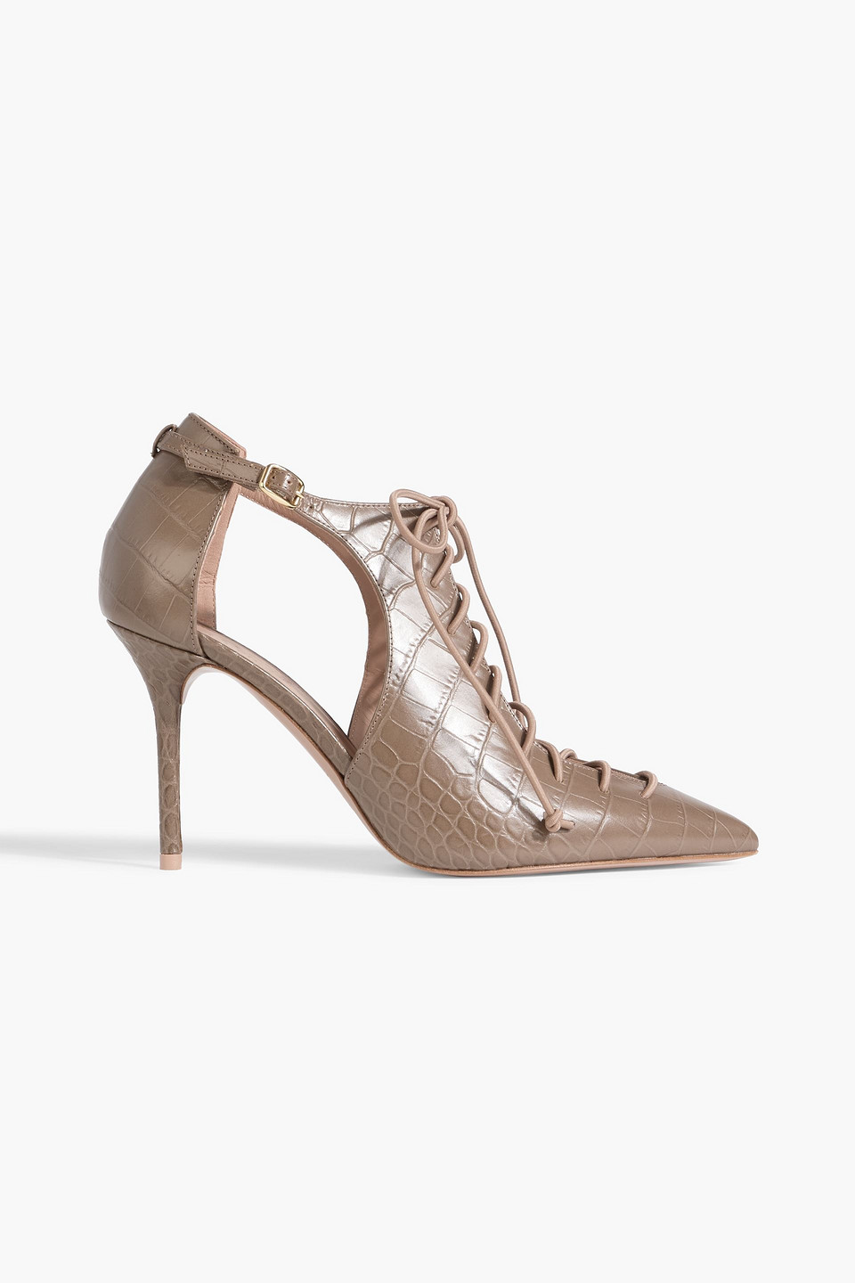 Montana lace-up croc-effect leather pumps