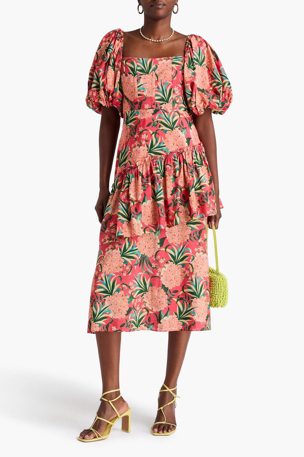 FARM RIO Midikleid aus Voile aus einer Baumwollmischung mit floralem Print und Rüschen