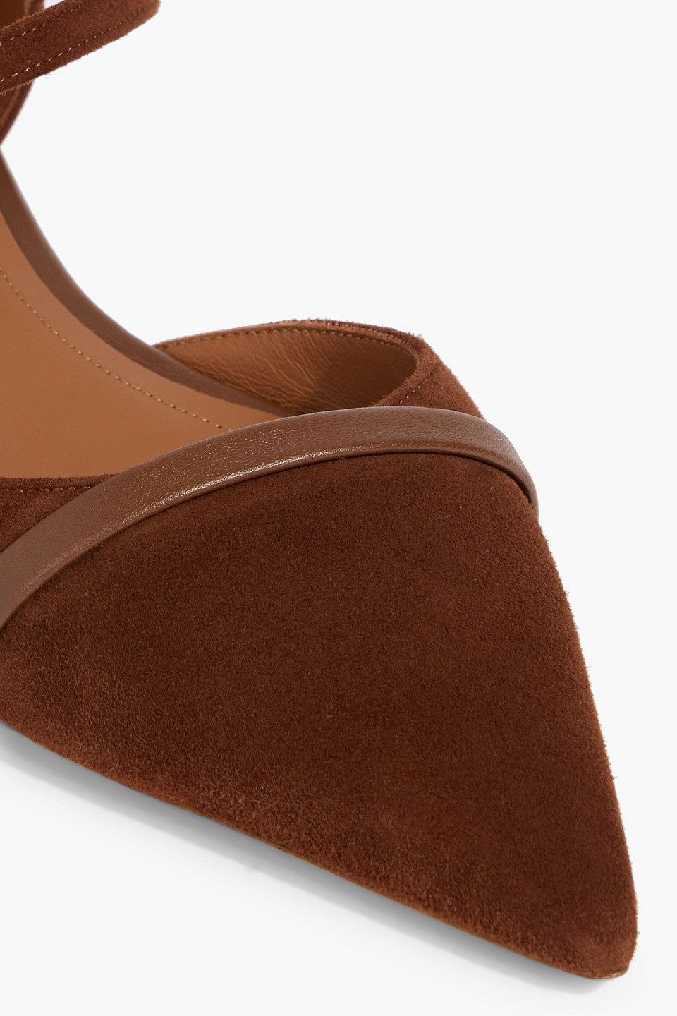 Malone Souliers Ulla Leather-trimmed Suede Point-toe Flats In Brown