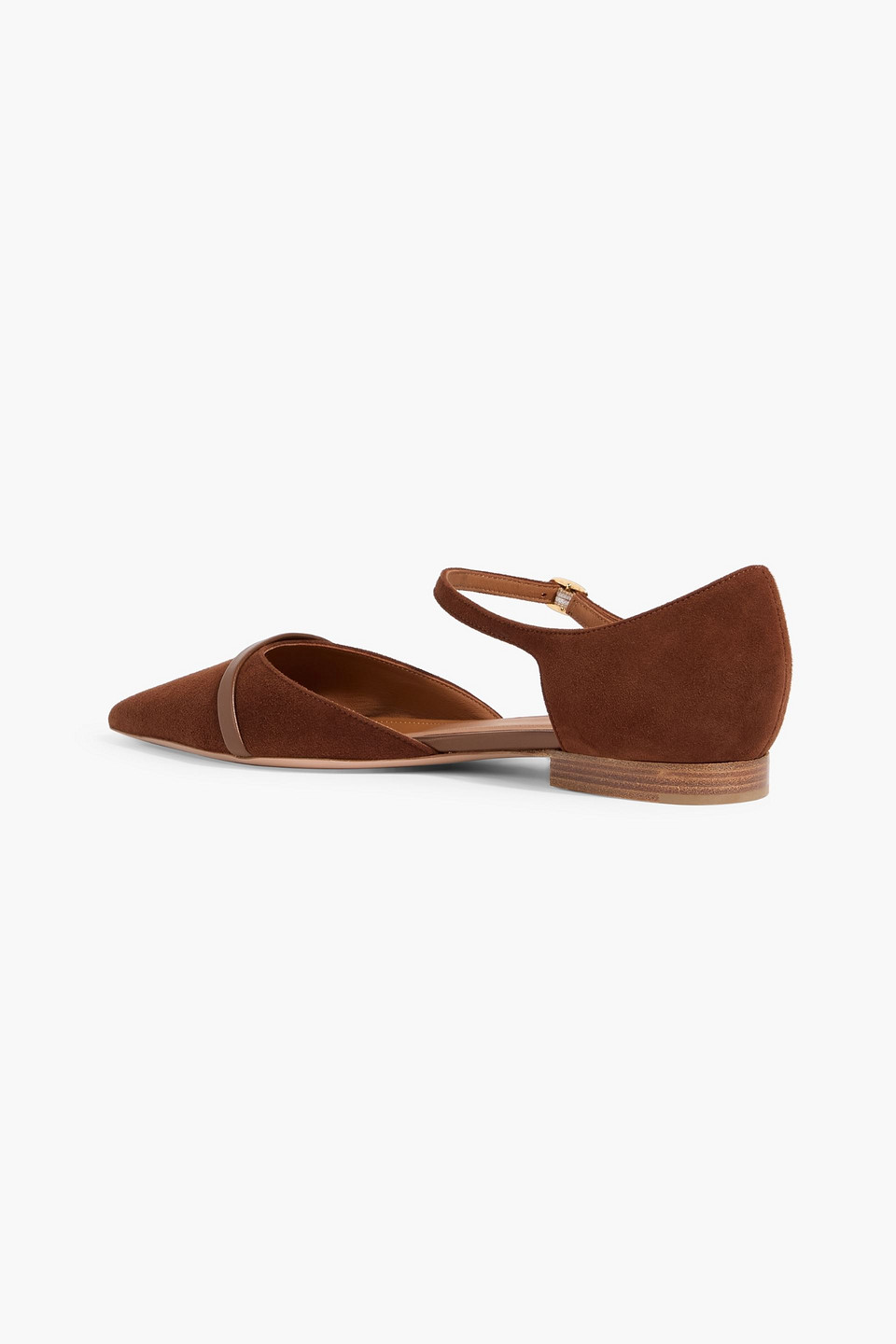Malone Souliers Ulla Leather-trimmed Suede Point-toe Flats In Brown
