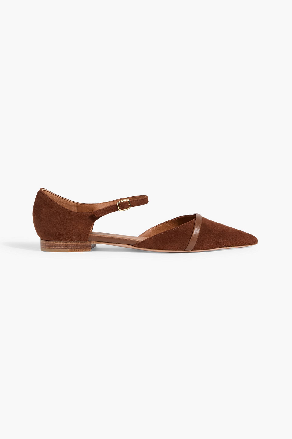 Malone Souliers Ulla Leather-trimmed Suede Point-toe Flats In Brown