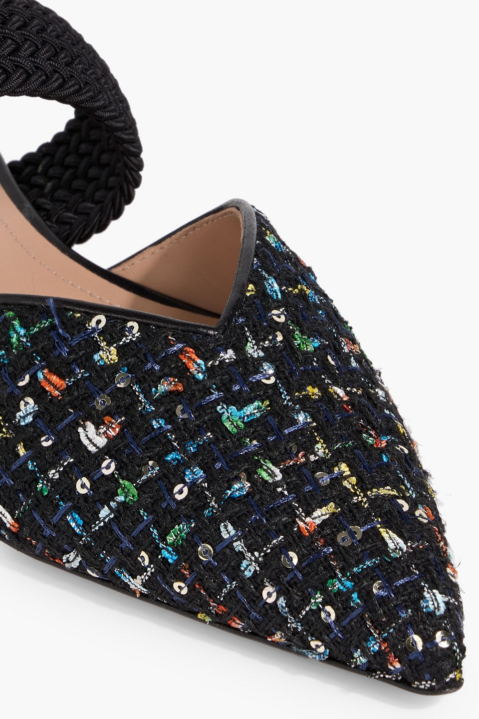 Malone Souliers Maisie Sequin-embellished Tweed Point-toe Flats In Black