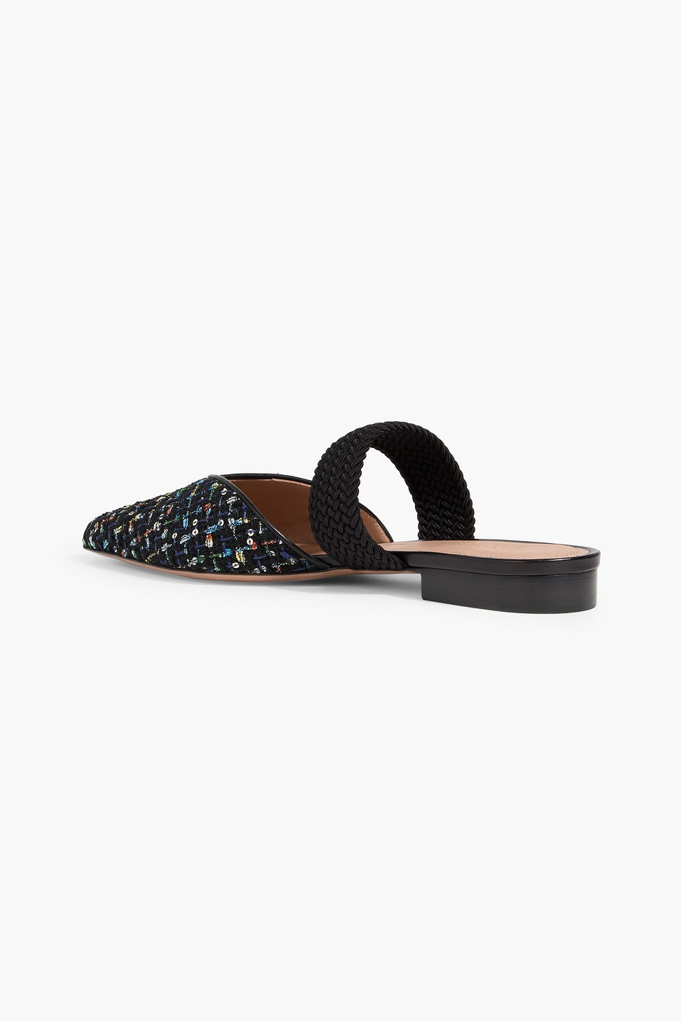 Malone Souliers Maisie Sequin-embellished Tweed Point-toe Flats In Black