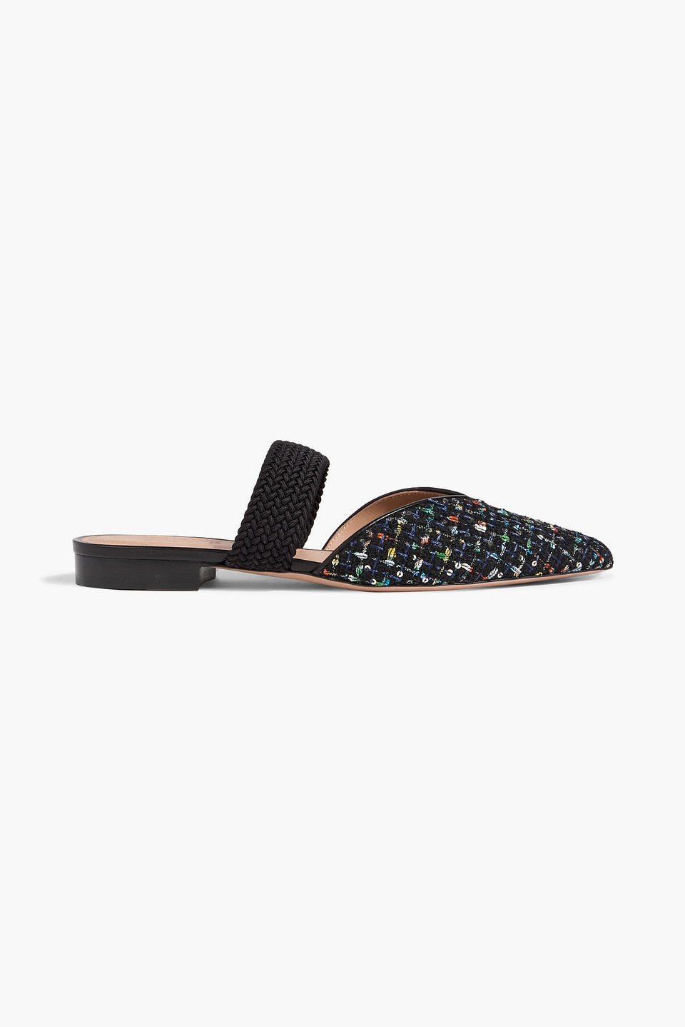 Malone Souliers Maisie Sequin-embellished Tweed Point-toe Flats In Black