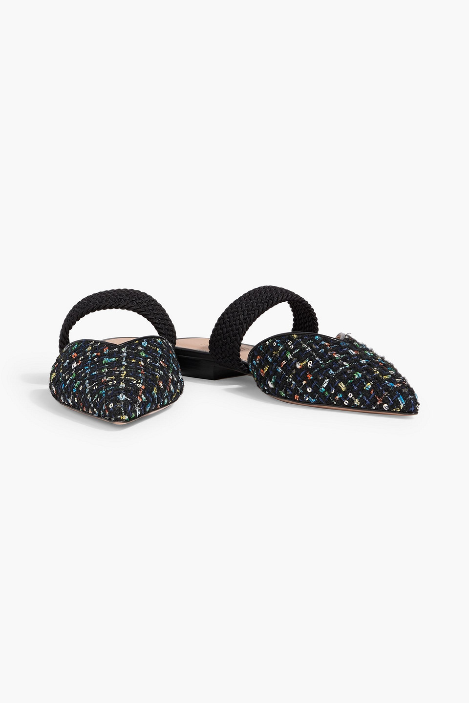 Malone Souliers Maisie Sequin-embellished Tweed Point-toe Flats In Black