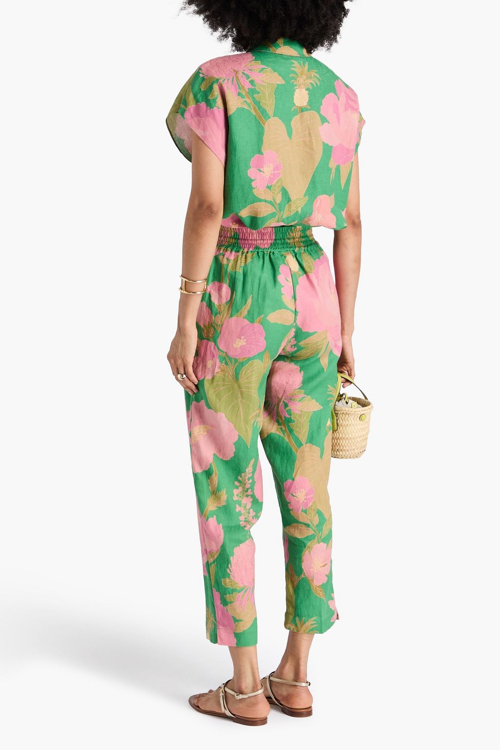 FARM RIO Floral-print linen tapered pants