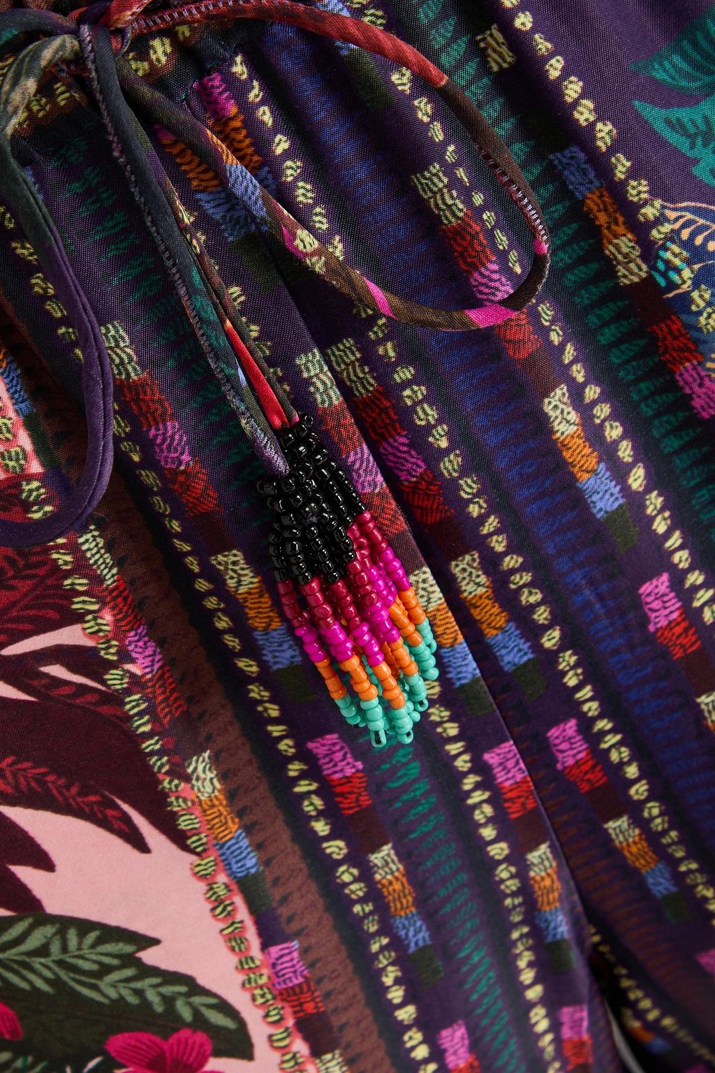 FARM RIO Bead-embellished printed satin tapered pants