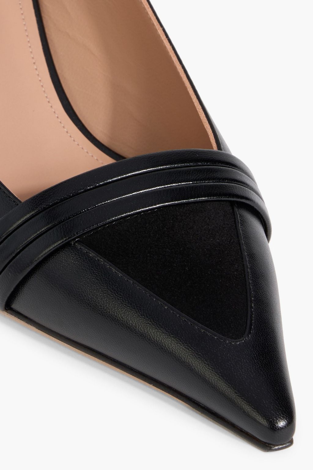 MALONE SOULIERS Tanner 45 suede-trimmed leather slingback pumps