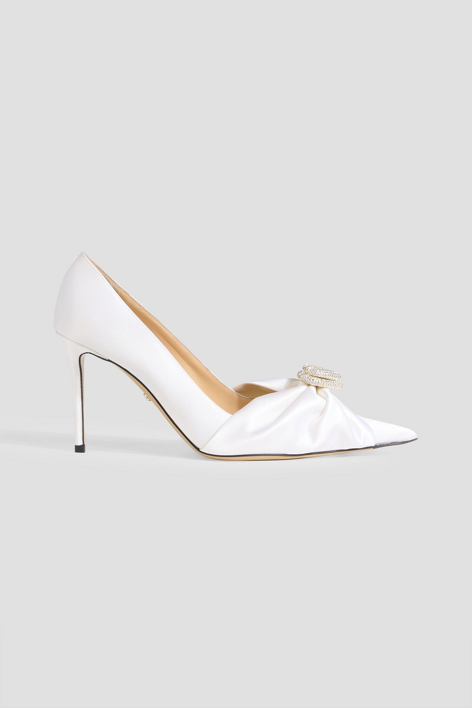 Mach&mach Double Heart Crystal-embellished Satin Pumps In White