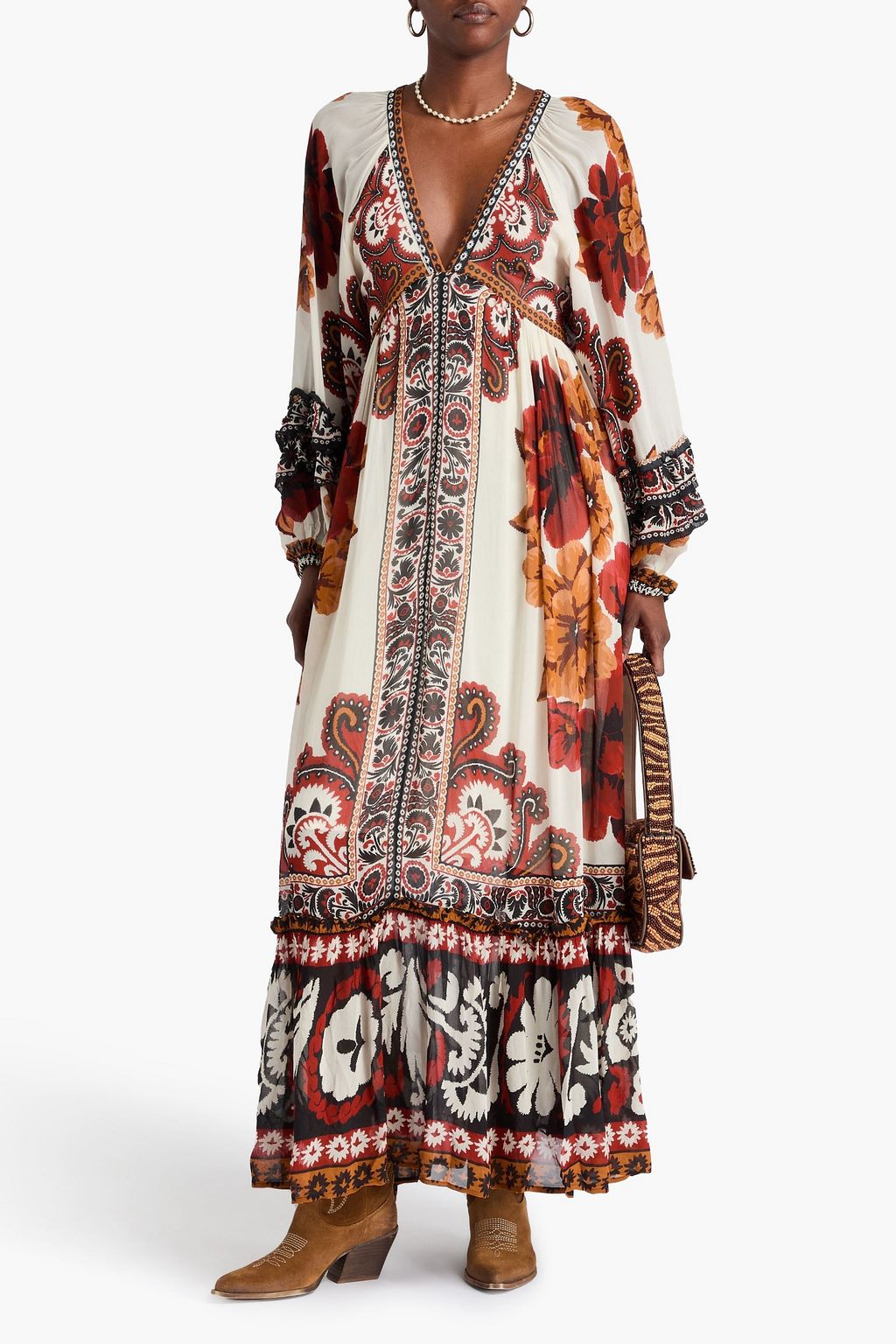 FARM RIO Maxikleid aus Georgette mit Print und Rüschen