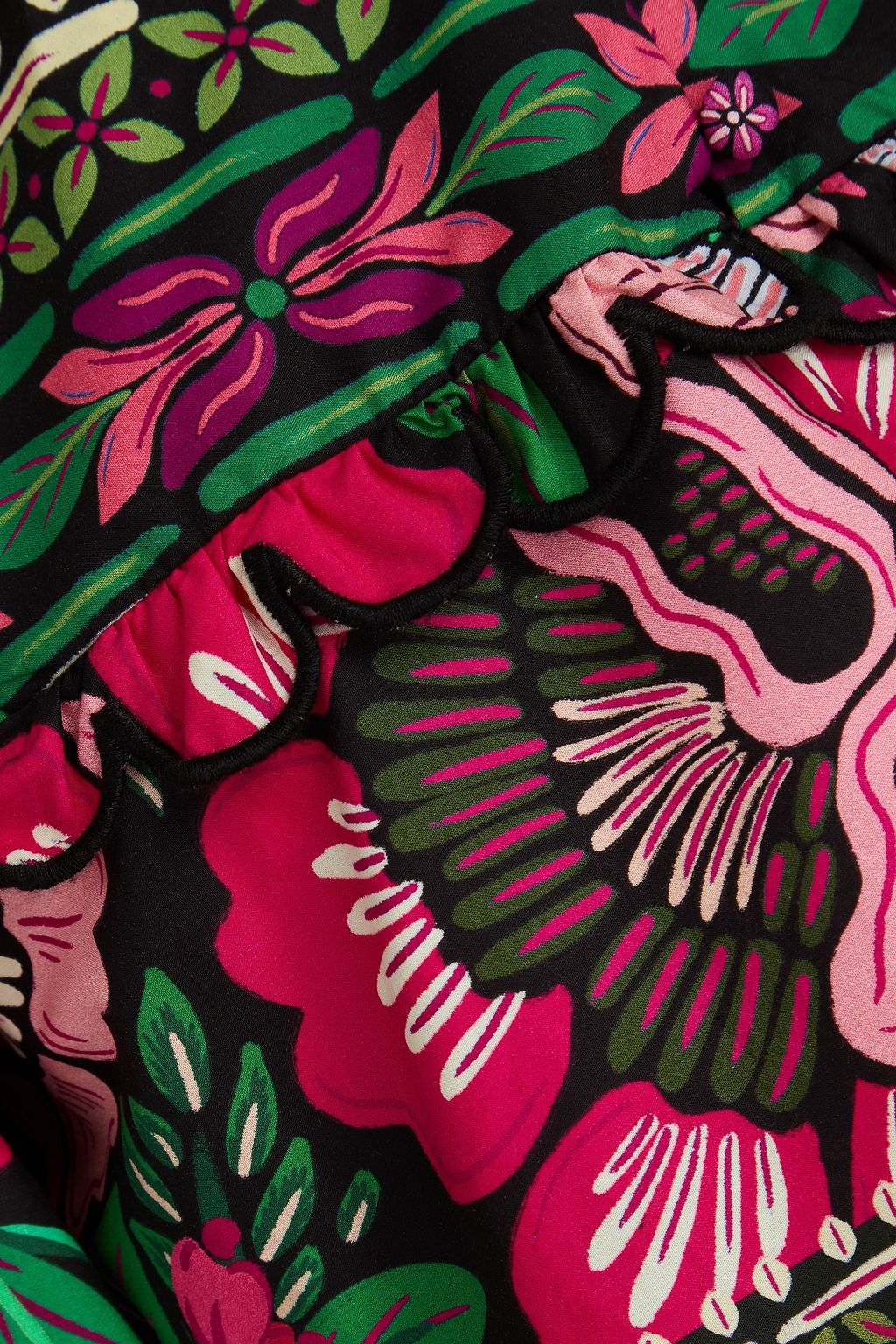 FARM RIO Minikleid aus Baumwollpopeline mit floralem Print und Rüschen
