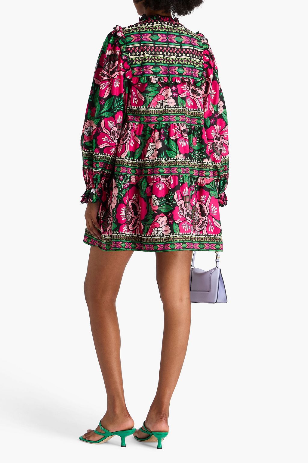 FARM RIO Minikleid aus Baumwollpopeline mit floralem Print und Rüschen
