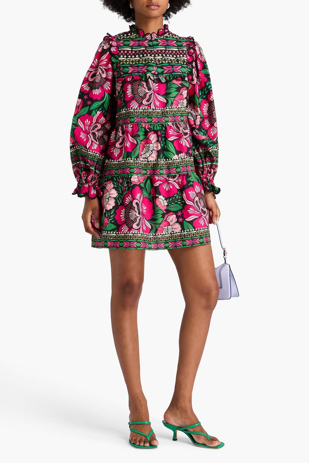 FARM RIO Minikleid aus Baumwollpopeline mit floralem Print und Rüschen