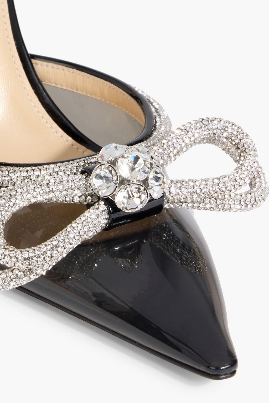 MACH & MACH Double Bow Mules aus PVC und Leder mit Kristallverzierung