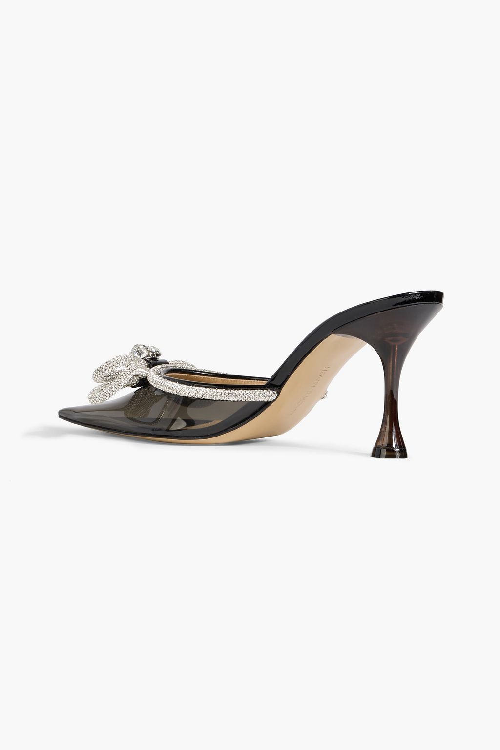 MACH & MACH Double Bow Mules aus PVC und Leder mit Kristallverzierung