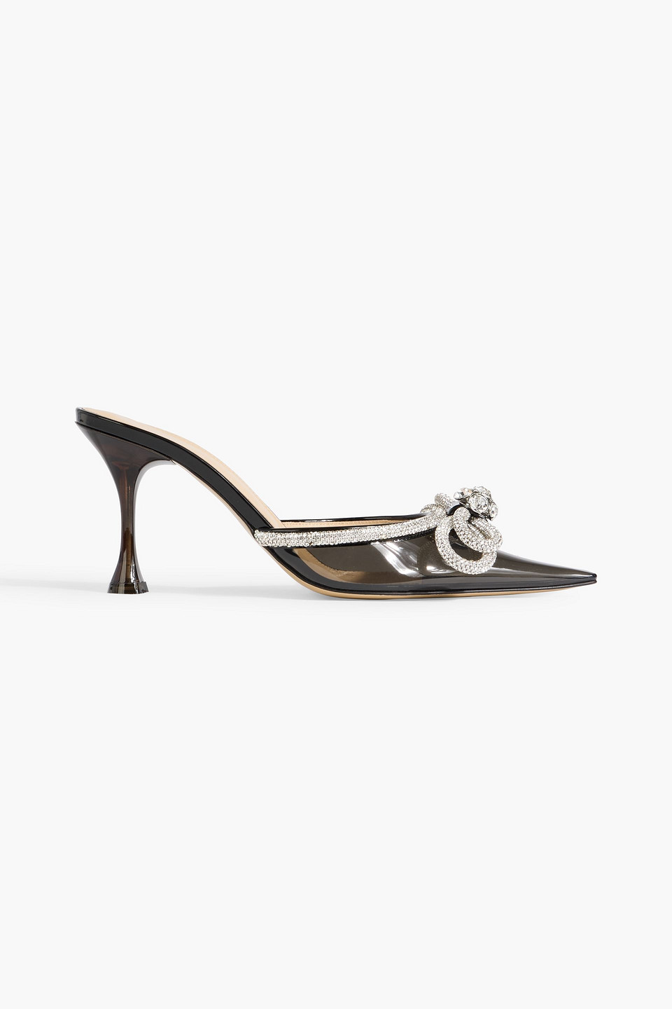 Mach&mach Double Bow Crystal-embellished Leather And Pvc Mules In Black