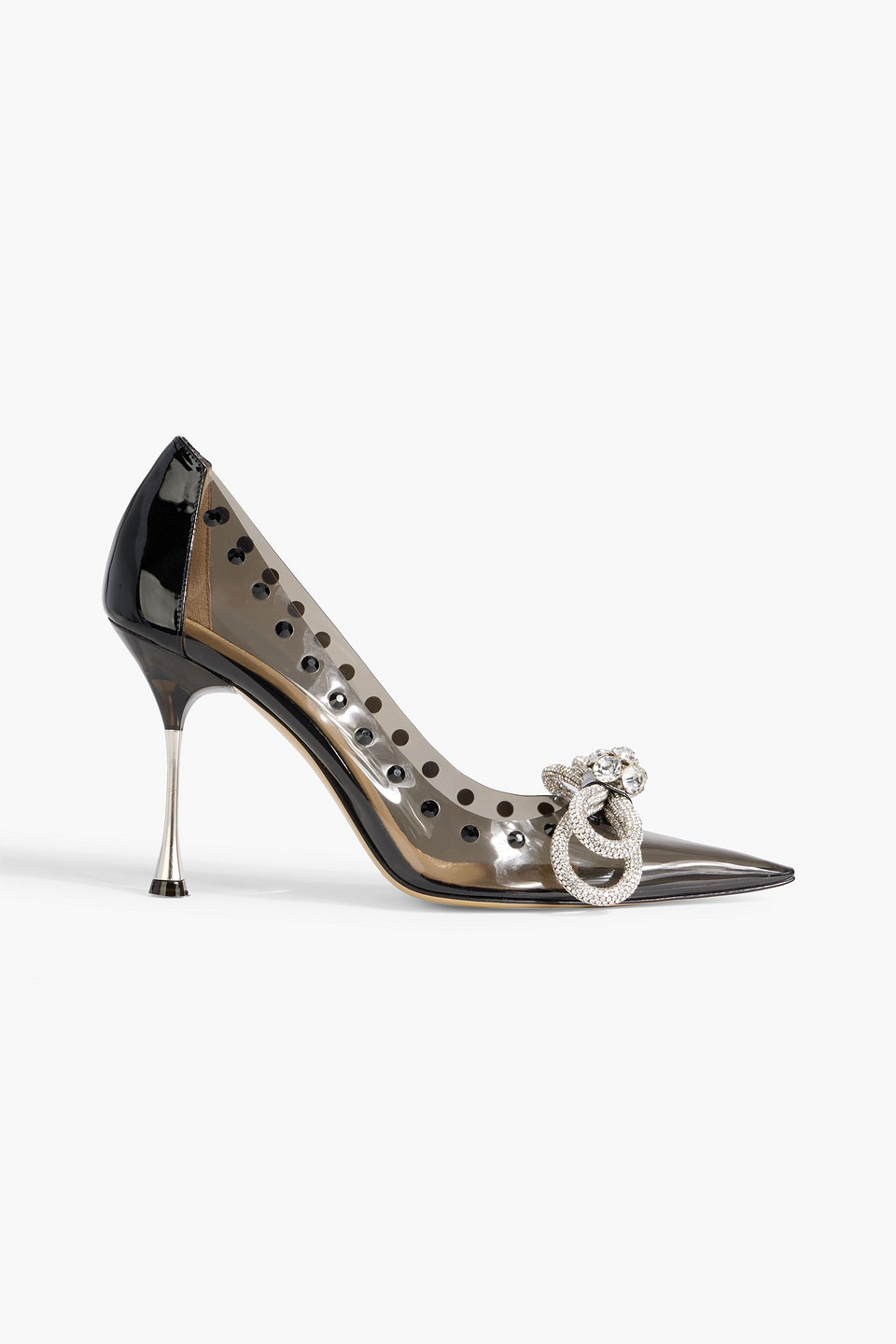 Mach&mach Double Bow Crystal-embellished Pvc Pumps In Black