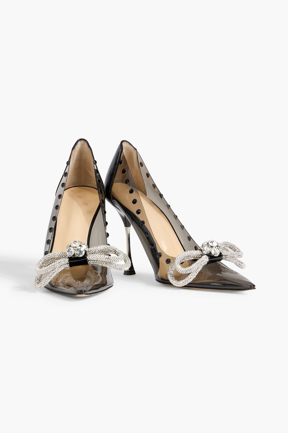 Mach&mach Double Bow Crystal-embellished Pvc Pumps In Black