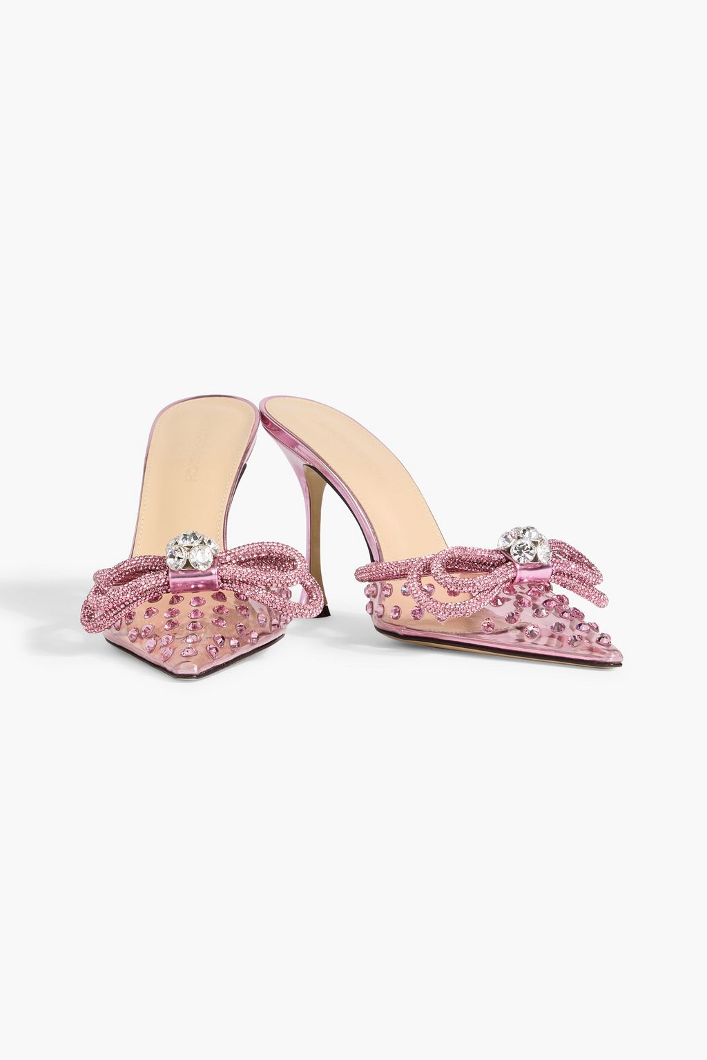 MACH & MACH Double Bow crystal-embellished PVC mules