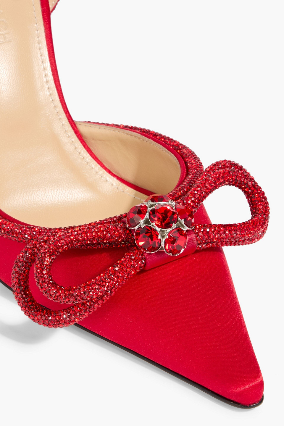 Mach&mach Double Bow Crystal-embellished Satin Pumps In Red