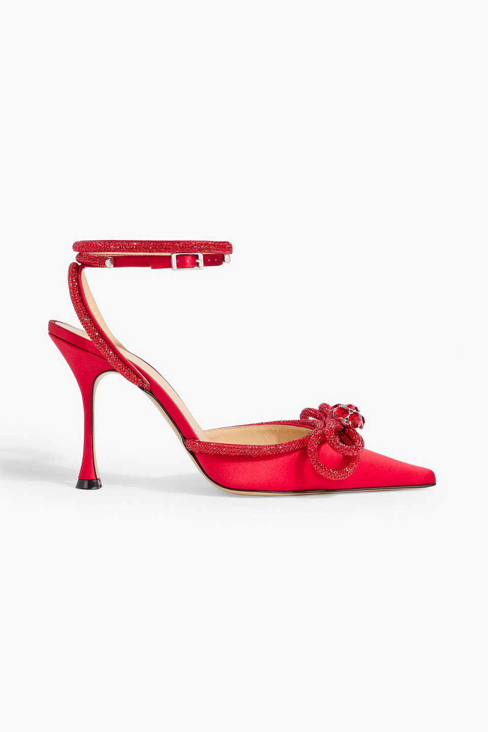 Mach&mach Double Bow Crystal-embellished Satin Pumps In Red