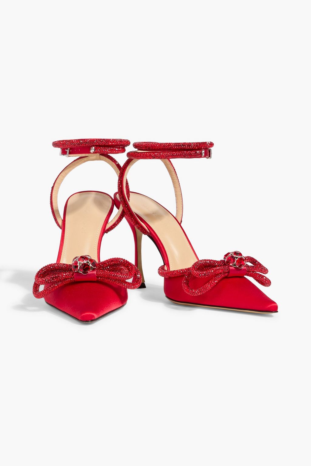 MACH & MACH Double Bow crystal-embellished satin pumps