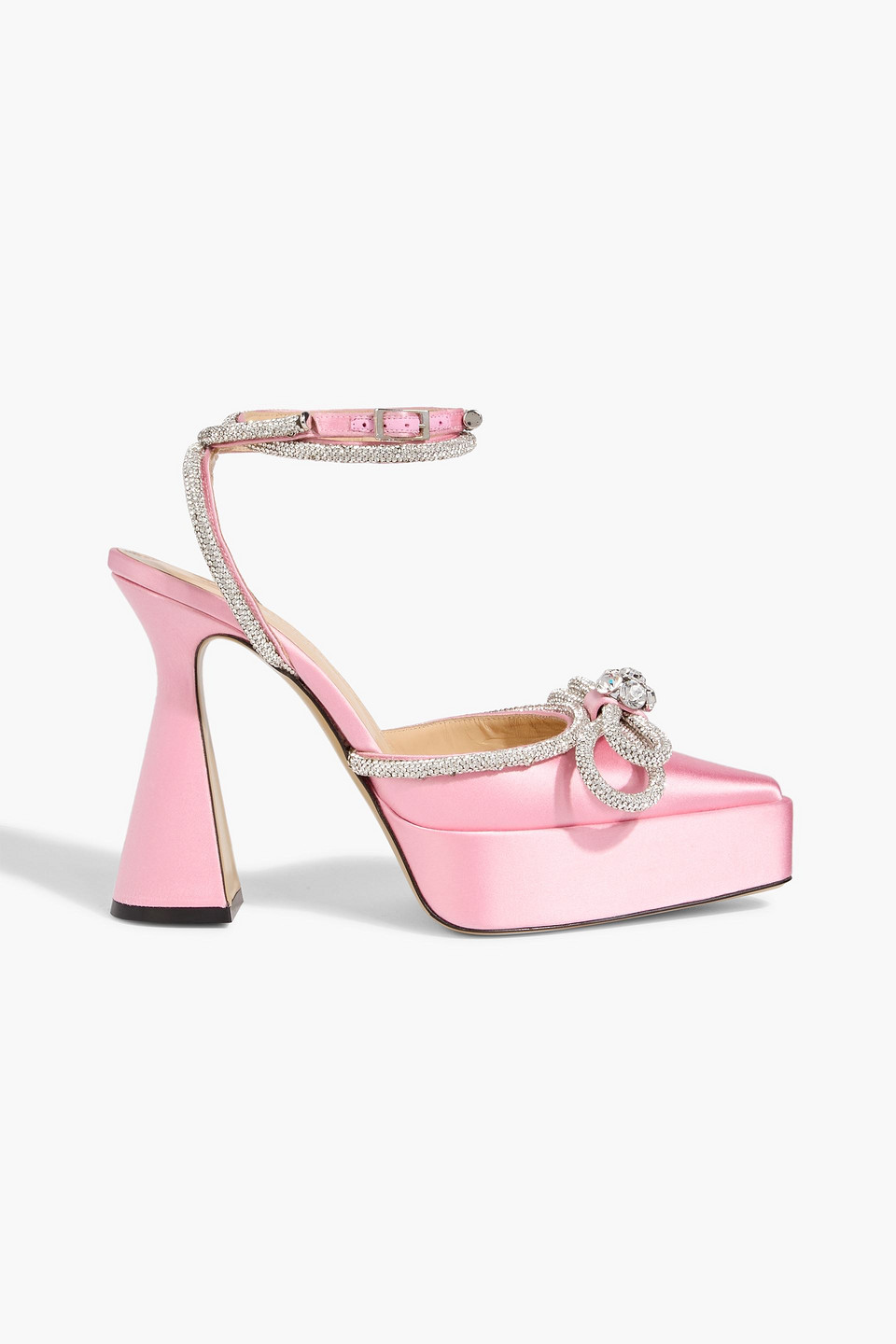Mach&mach Double Bow Crystal-embellished Satin Platform Pumps In Pink