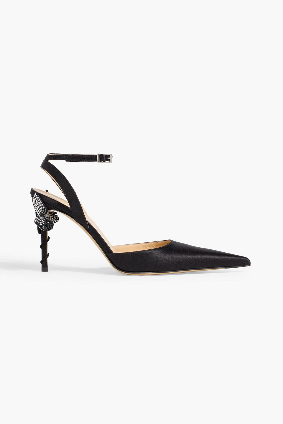 Mach&mach Wonder Tulip Floral-appliquéd Satin Pumps In Black