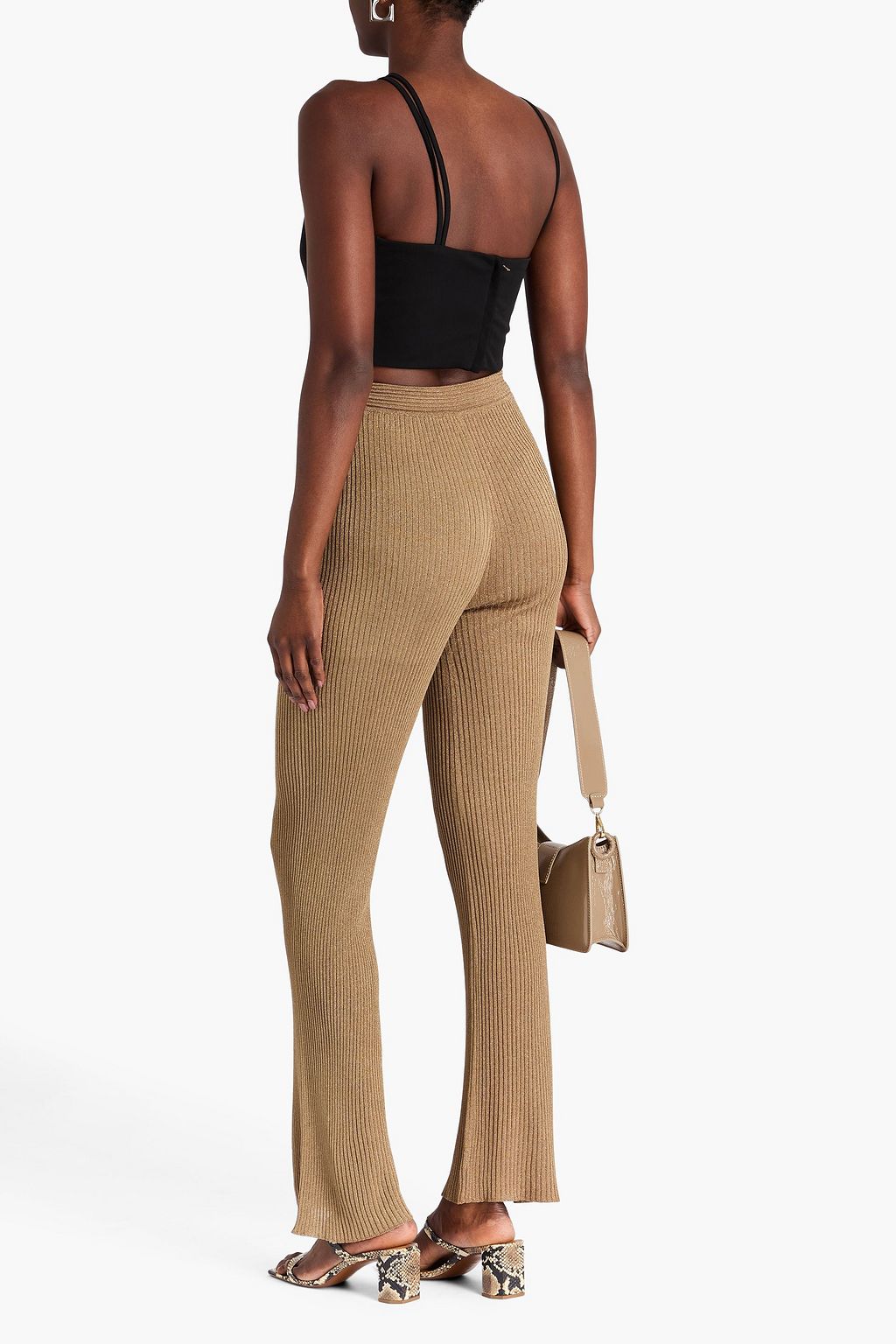 SIMKHAI Neriah metallic ribbed-knit flared pants