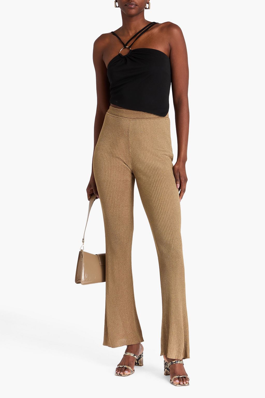 SIMKHAI Neriah metallic ribbed-knit flared pants