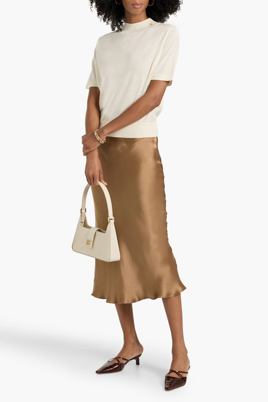 ANINE BING Bar silk-charmeuse midi skirt