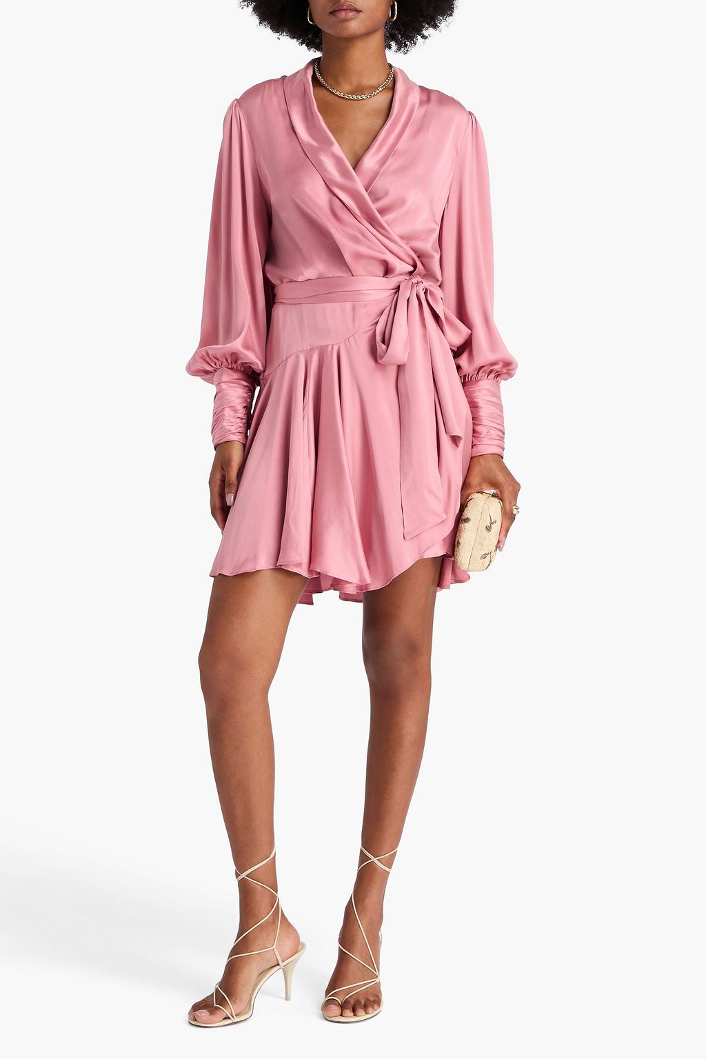 ZIMMERMANN فستان بقصة تلتف حول الجسم وقصير من الساتان الحريري بكشاكش