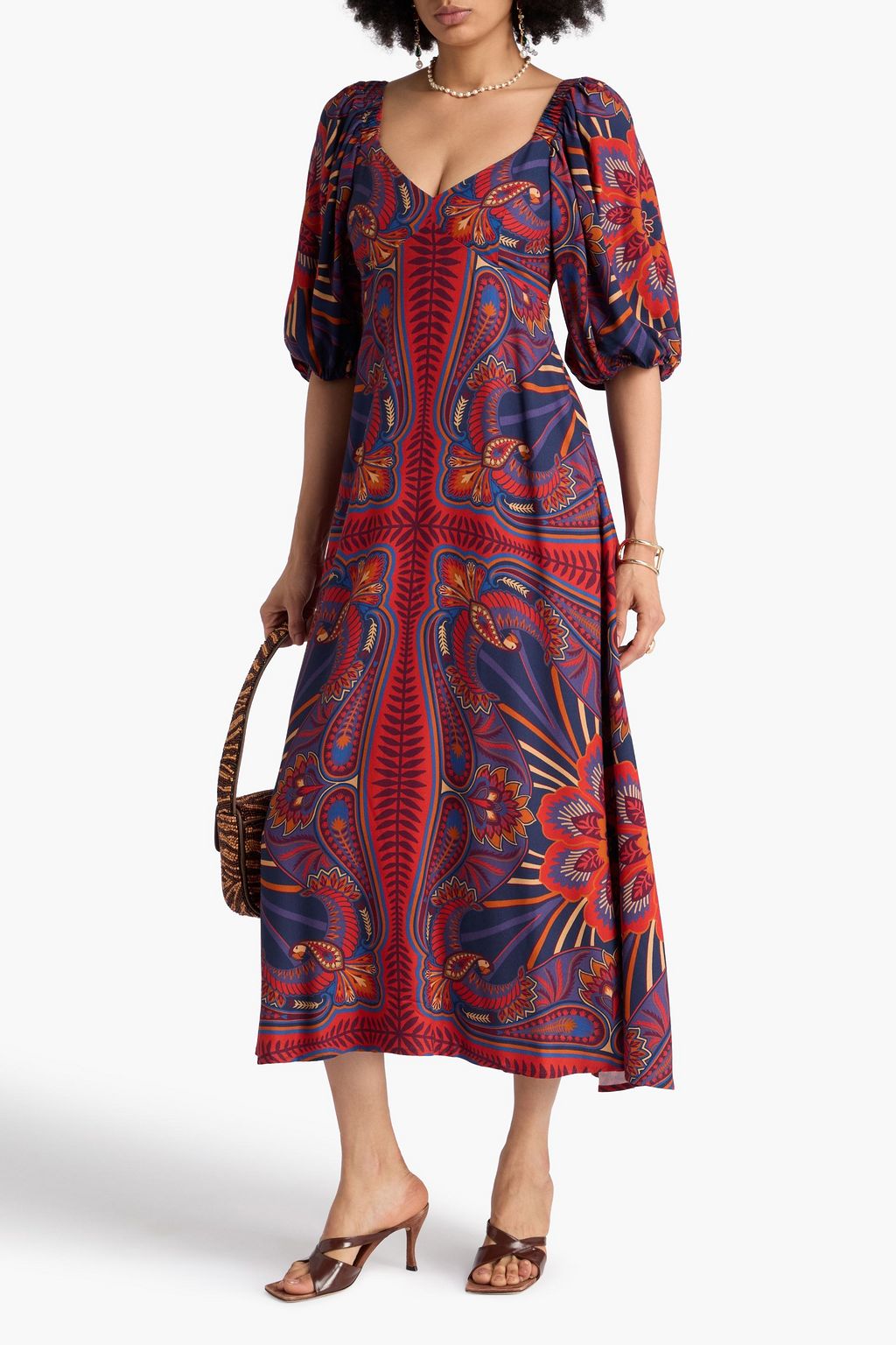 FARM RIO Paisley-print crepe midi dress