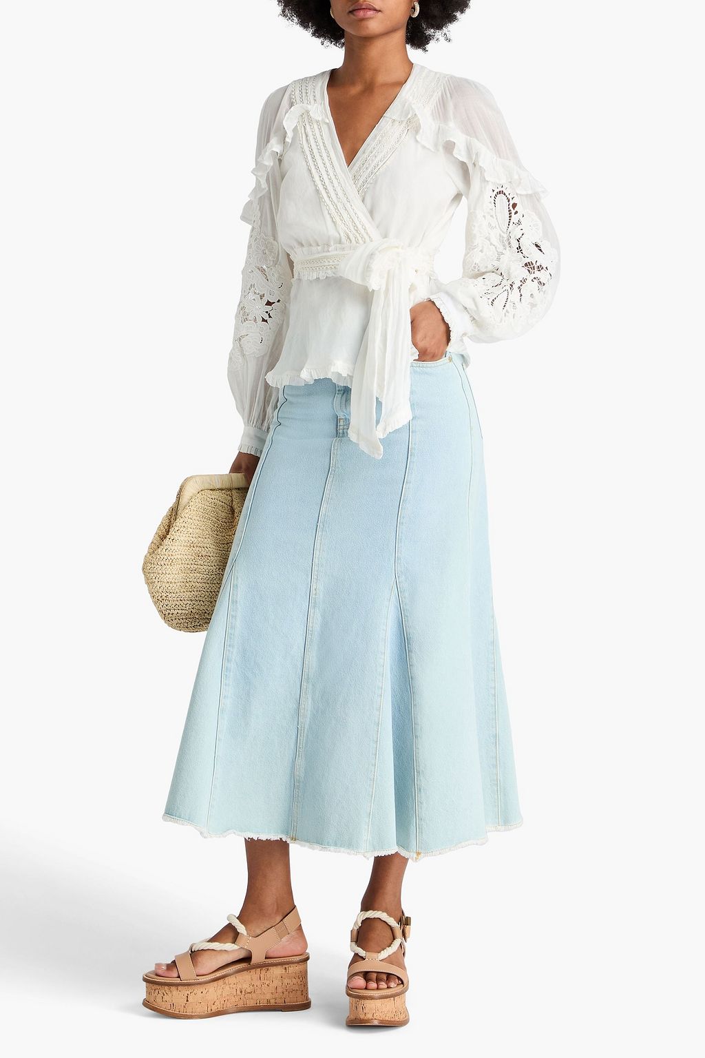 FARM RIO Cotton-mousseline wrap blouse