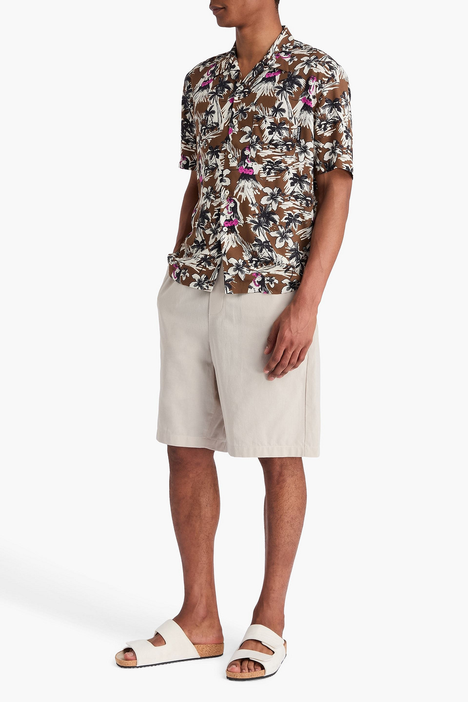  Palm Angels - Hemd „hula“ Aus Musselin Mit Print - Braun - It 48 