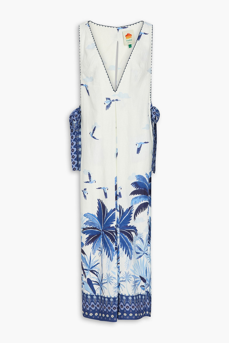 Farm Rio Tie-detailed Printed Linen-blend Gauze Midi Dress In Multi