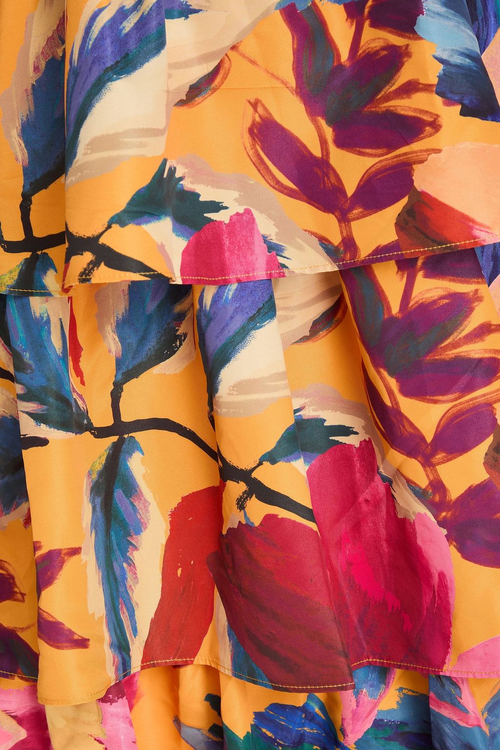 FARM RIO Tiered printed faille midi dress