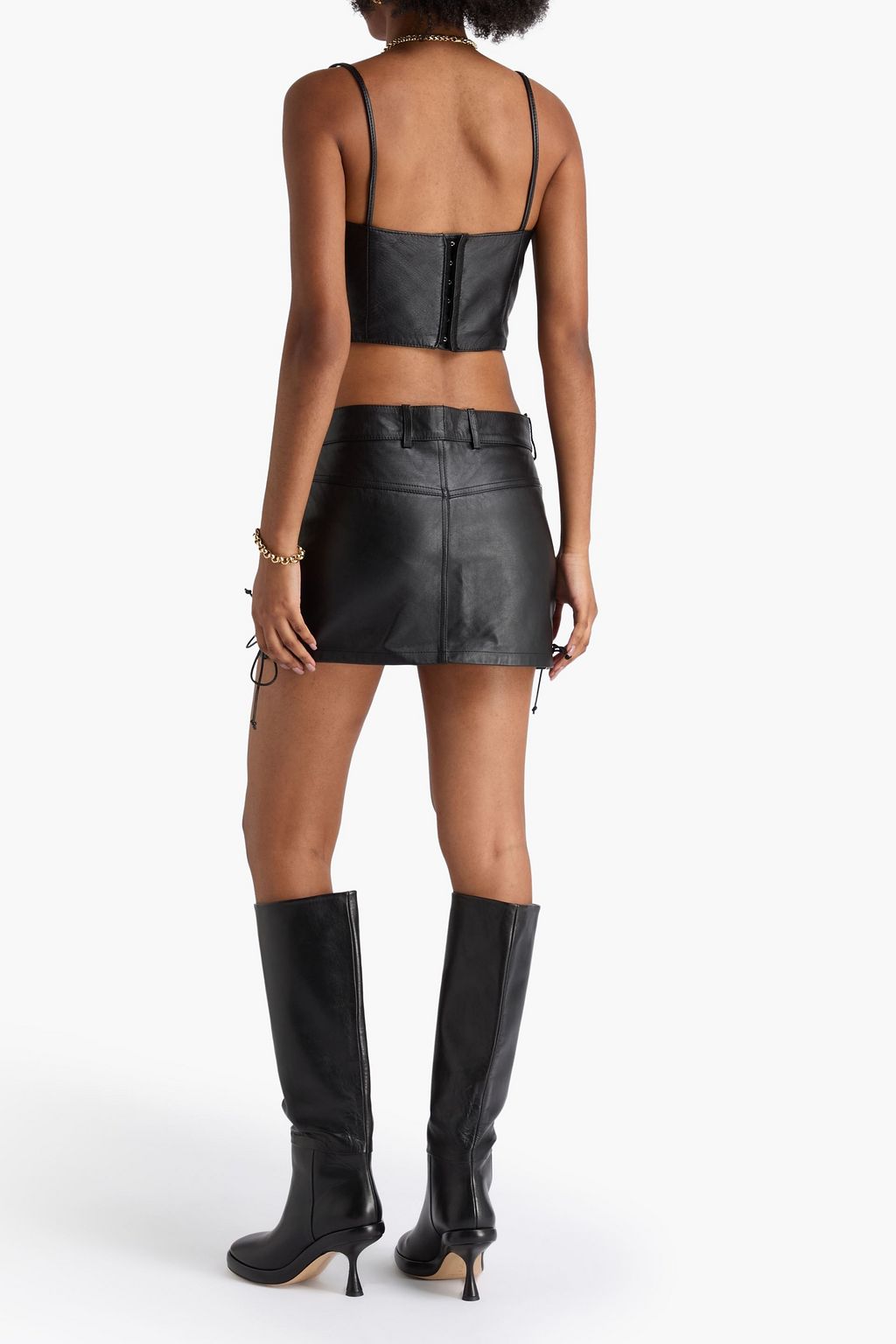 PETAR PETROV تنورة قصيرة "روكو" من الجلد برباط