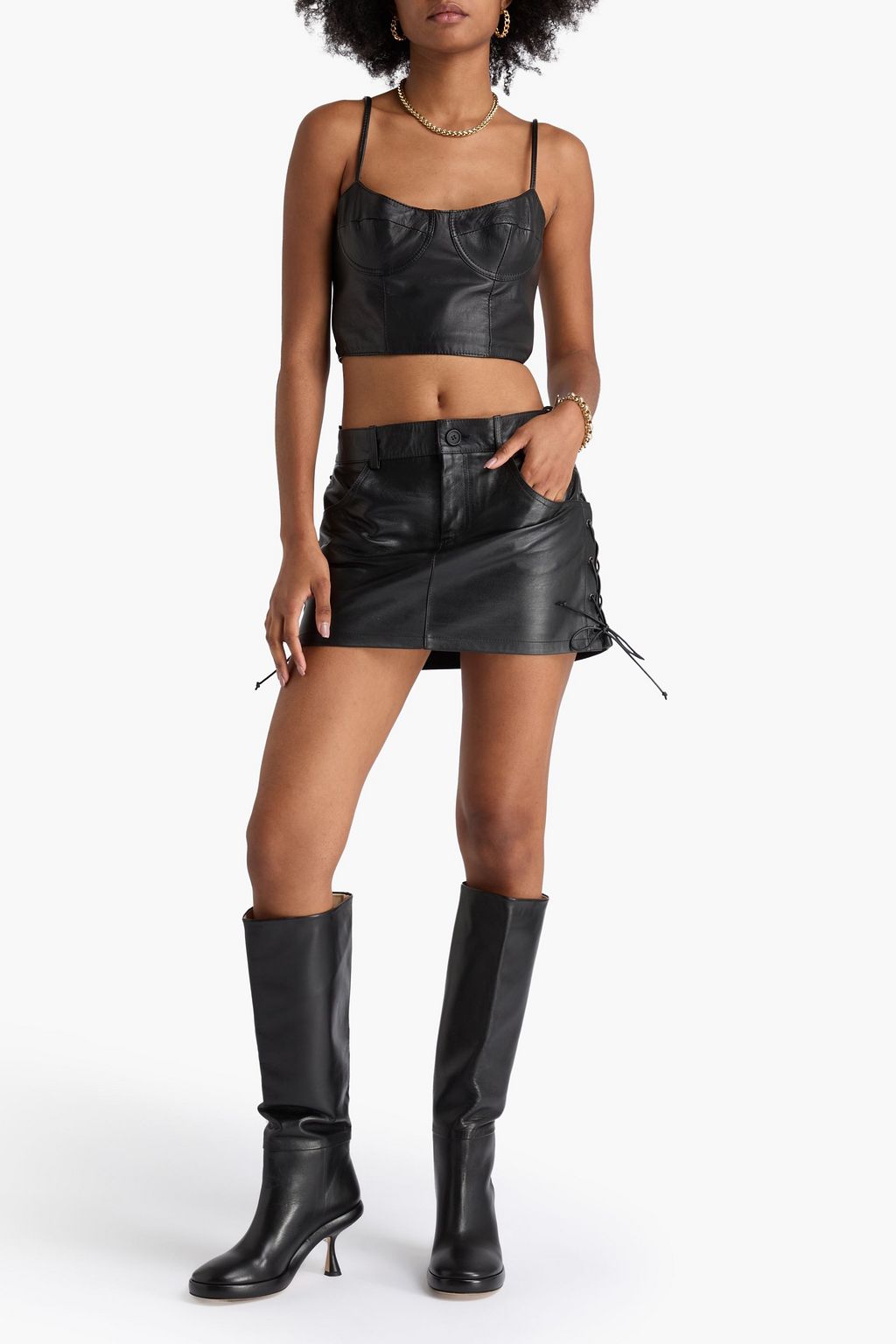 PETAR PETROV تنورة قصيرة "روكو" من الجلد برباط