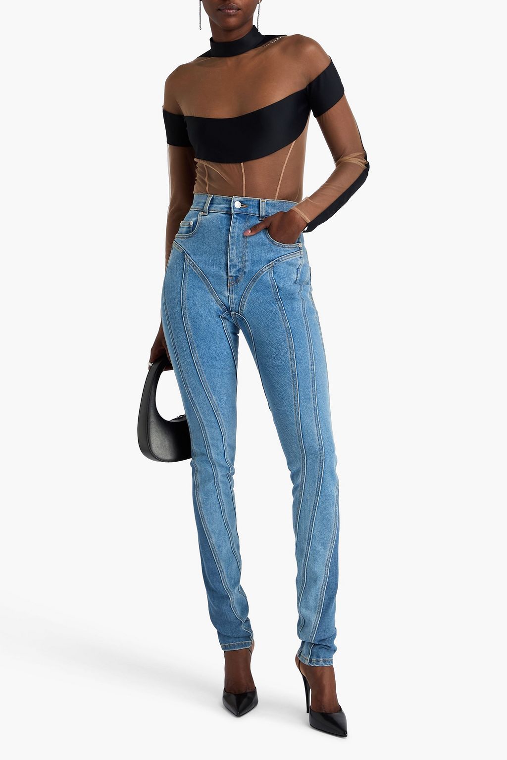 MUGLER جينز بأرجل ضيقة مرتفع الخصر وبلونين