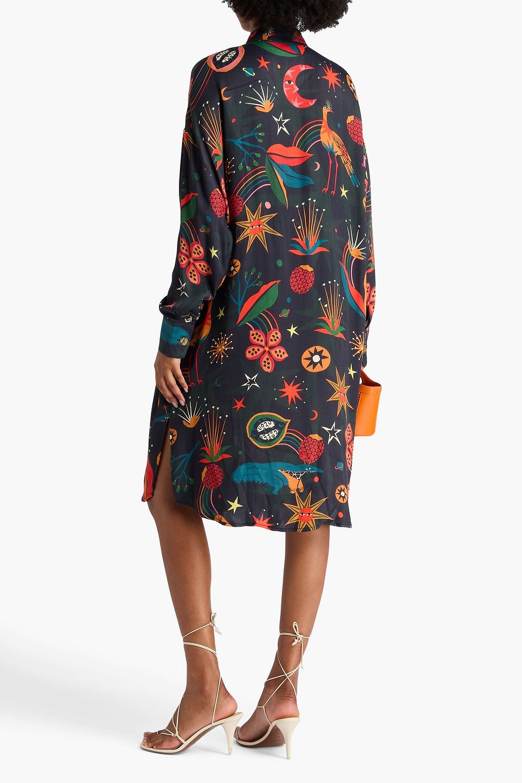 FARM RIO Hemdkleid aus glänzendem Twill in Midilänge mit Print