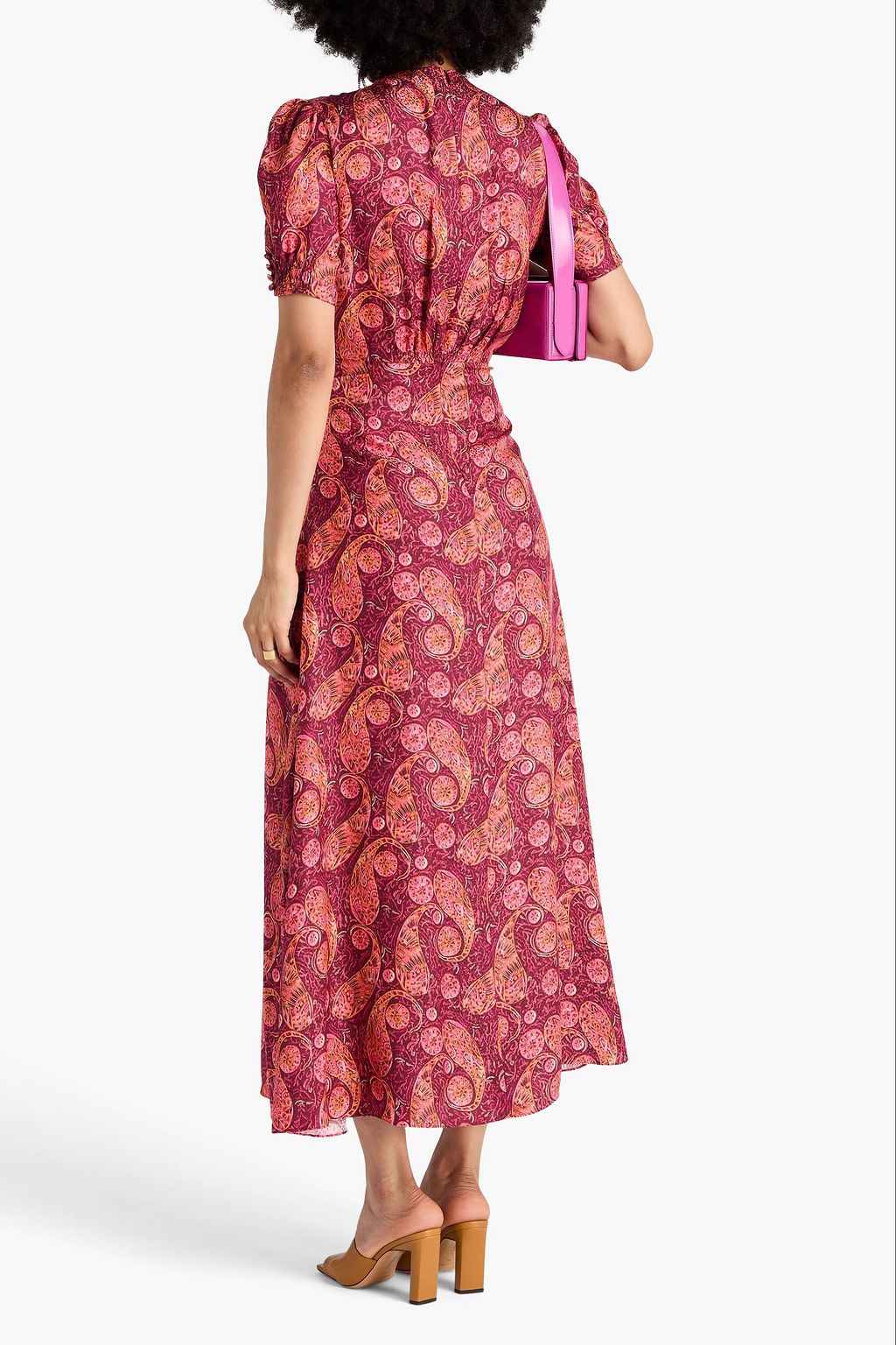 SALONI Maxikleid „Lea“ aus glänzendem Seiden-Jacquard mit Print