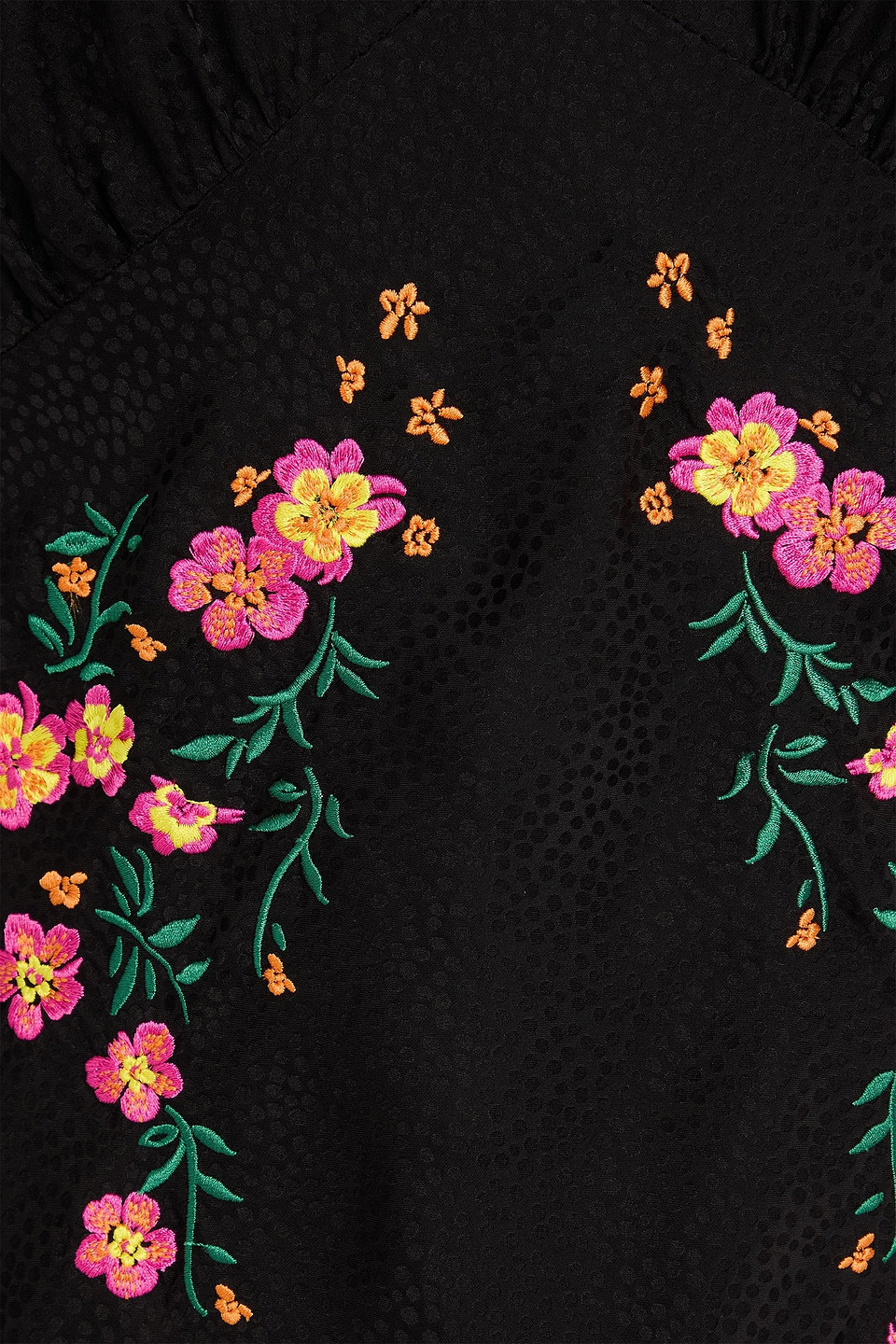 SALONI EMBROIDERED SILK-SATIN JACQUARD MIDI DRESS