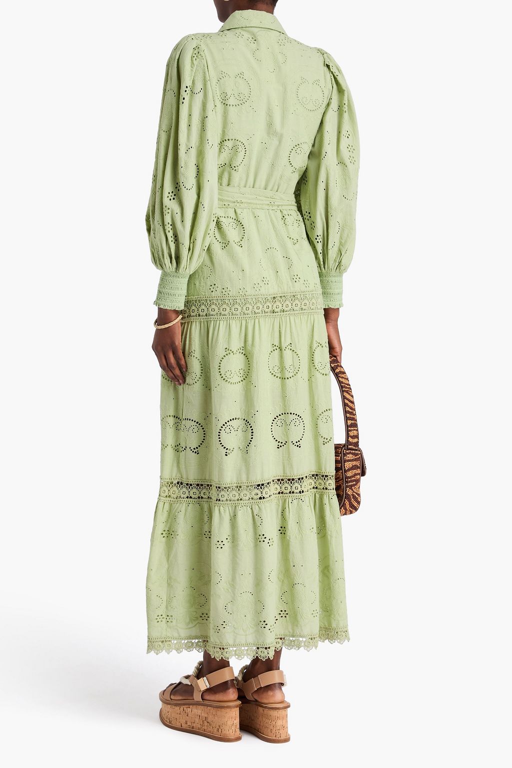 ALICE + OLIVIA فستان لي لي طويل على شكل قميص من القطن بتطريز إنجليزي