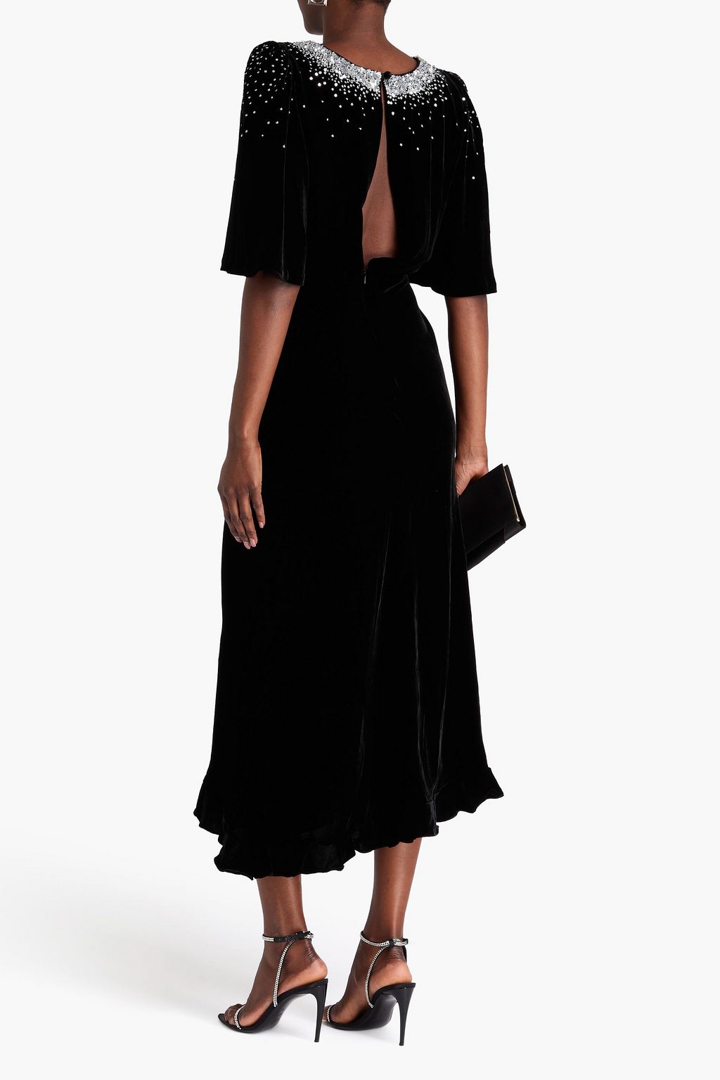 SALONI Asymmetric embellished velvet maxi dress