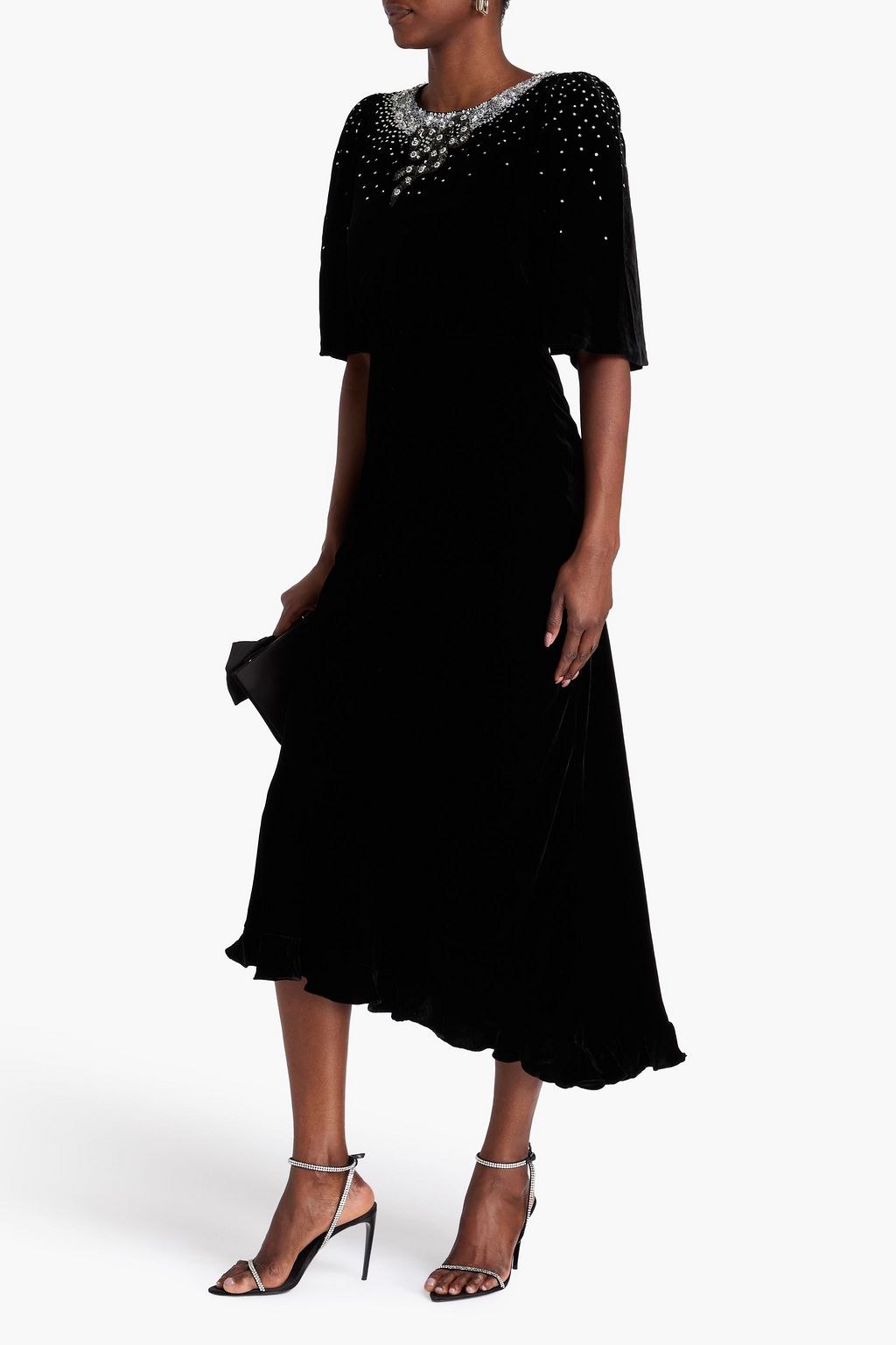 SALONI Asymmetric embellished velvet maxi dress