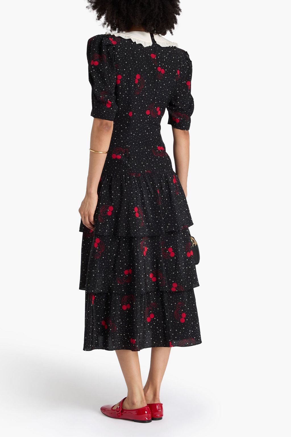 ALESSANDRA RICH Tiered printed silk-satin crepe midi dress