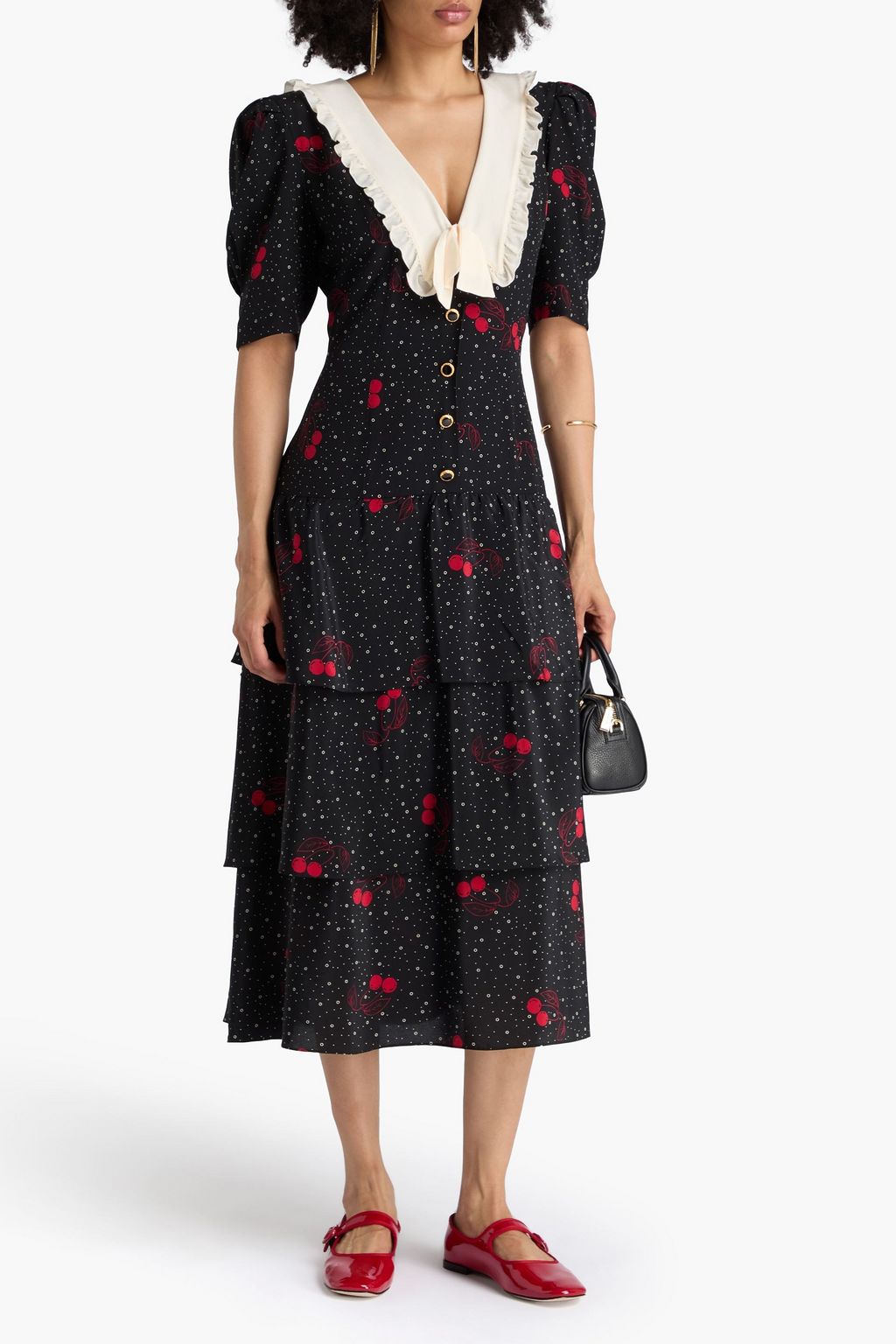 ALESSANDRA RICH Tiered printed silk-satin crepe midi dress