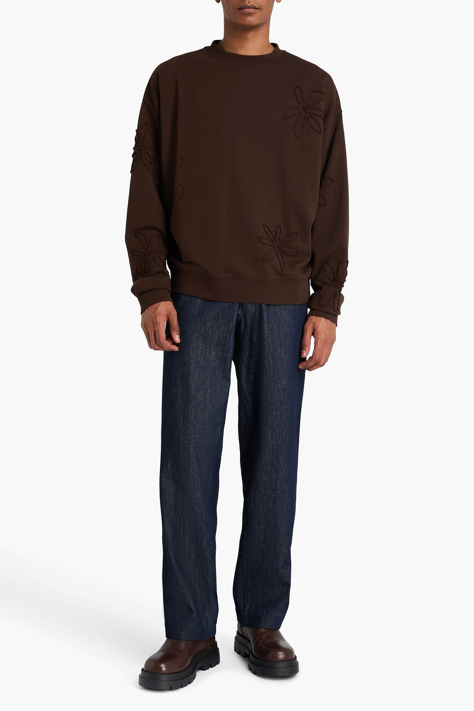 SANDRO FLORAL-APPLIQUÉD FRENCH COTTON-TERRY SWEATSHIRT