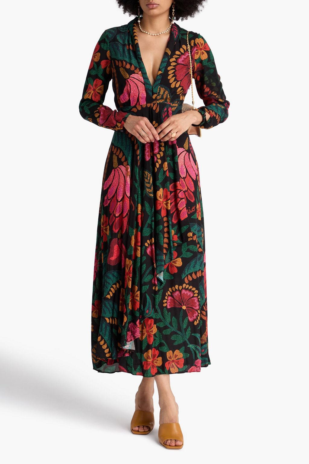 FARM RIO Drapiertes Maxikleid aus Crêpe mit Print